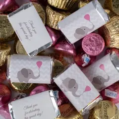 130 pcs Girl Baby Shower Candy Hershey's Chocolate Mix (1.65 lb) Pink Baby Elephant - By Just Candy