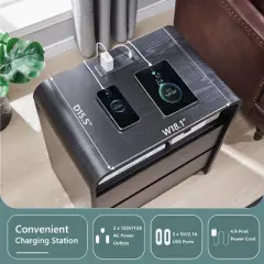 SinCiDo 25" Tall Modern Nightstand, Wood Bedside Table w/Charging Station & 2 Drawers, Mid Century End Table for Bedroom, Living Room