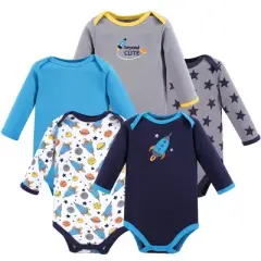 Luvable Friends Baby Boy Cotton Long-Sleeve Bodysuits 5pk, Rocket