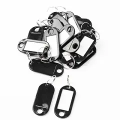 Unique Bargains Plastic Split Ring ID Label Tags Keyrings 2''x 0.9'' Black 20 Pcs