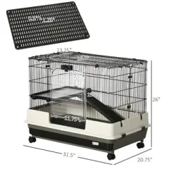 Akoasm 26 Inch 2-Level Portable Small Animal Cage & Crate With Wheels,Removable Tray, Platform And Ramp For Bunny & Ferret