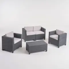 Waverly 4pc All Weather Faux Wicker Patio Chat Set - Dark Gray/Gray - Christopher Knight Home