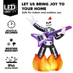 Joyfy 6 FT Halloween Inflatable Outdoor Decoration, Skeleton Plays Guitar Inflatable with Music and LED Lights for Halloween Yard Garden Lawn Decor