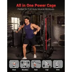 Power Cage, Multi-Functional Power Racks for Home Gym with Cable Crossover System, 1600LBS Weight Capacity Fitness Squat Rack for Strength Workout