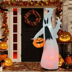 SEVOBAL Inflatable Holiday Decorations Halloween Ghost with Pumpkin Outdoor Yard Decoration for Garden, Lawn, Halloween Parties, Red, 8.7"*8.7"*6.3"