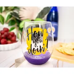 Silver Buffalo Friends "How You Doin?" Teardrop Stemless Wine Glass | Holds 20 Ounces