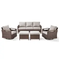 Belord 4 Piece Patio Furniture Set, All Weather Brown Wicker Outdoor Conversation Set with Patio Couch, Swivel Glider Chairs, and Metal Coffee Table
