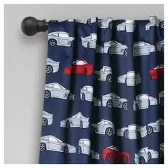Kids' Race Cars Room Darkening Window Curtain Set Navy/Red - Lush D&eacute;cor