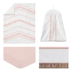 Sweet Jojo Designs Girl Baby Crib Bedding Set - Boho Fringe White and Pink Collection 4pc