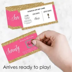 Big Dot of Happiness Chic 70th Birthday - Pink and Gold - Birthday Party Game Scratch Off Cards - 22 Count