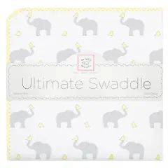 SwaddleDesigns Ultimate Swaddle Blanket - Elephant Pastel Yellow
