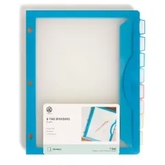 U Brands 8 Tab Clear View Single Pocket Dividers Brights: Polypropylene File Organizers, Office Supplies, Multicolored