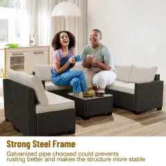 Garvee Outdoor Patio Furniture Set, 8 Piece Patio Rattan Sectional Couch Set,Wicker Patio Conversation Sets with with Storage Box & Glass Top Table