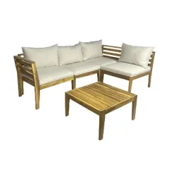 Kinger Home Trena 4-Piece Acacia Wood Patio Furniture Set with Cushions Elegant Outdoor Patio Furniture