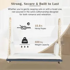 COWLOWN Acacia Wood Hanging Swing Chair, Porch Swing with Cushion & Pillows, 400lb Capacity