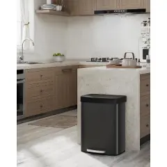 21 Gallon Trash Can with Soft Close Plastic Lid, Stainless Steel Garbage Can for Kitchen, Step-on Waste Bin with Liner Rim, Rear Handle,