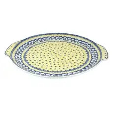 Blue Rose Polish Pottery 151 Ceramika Artystyczna Round Serving Tray with Handles