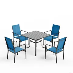 EROMMY 5 Piece Patio Dining Set, Outdoor Dining Table And Chairs Set For 4, 4 Textilene Chairs, 1 Iron Square Table, Patio Furniture Set For Deck