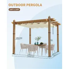 Aluminum Pergola w/ Retractable Canopy - Heavy-Duty UV-Resistant for Deck, Backyard
