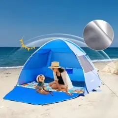DSVIMOY Beach Tent, Sun Shelter for 3/4 Person, Portable Beach Umbrella Cabana, Blue, 78.7"*51.1"*51.2"