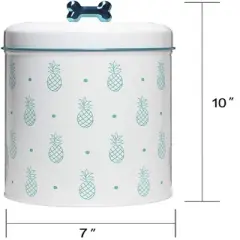 Amici Pet Pineapple Canister Decorative Metal Treat Storage Container with Figural Knob, Metallic Turquoise Accents