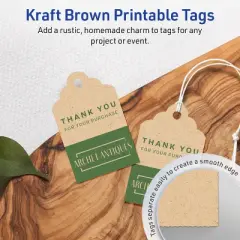 Avery Printable Rectangle Scalloped Tags with Sure Feed Technology, 2" x 1-1/4", Kraft Brown Cardstock, Print-to-the-Edge, Laser/Inkjet, 180 Total