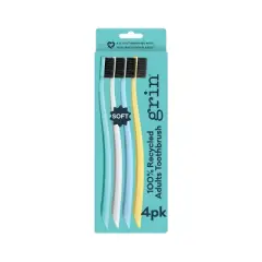 Grin Charcoal-Infused 100% Recycled Toothbrushes for Sensitive Teeth and Gums - Soft - Summer Beach - 4ct