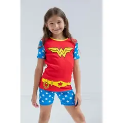 DC Comics Justice League Wonder Woman Girls Pajama Shirt and Shorts Sleep Set Little Kid to Big Kid
