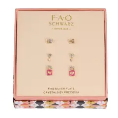 FAO Schwarz Gold Tone Key and Locket Trio Earring Set