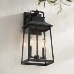 John Timberland Jubliee 17 1/4" High Modern Outdoor Wall Light Fixture Mount Porch House Exterior 2-Light Weatherproof Black Metal Clear Glass Shade