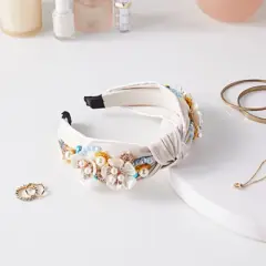 Glamlily Twisted Knot Beaded Floral Cream Headbands, Hair Accessories, 6 In