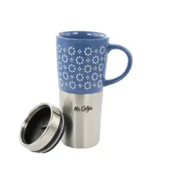 Mr. Coffee Travertine 16 Ounce Stoneware and Stainless Steel Travel Mug With Lid in Blue