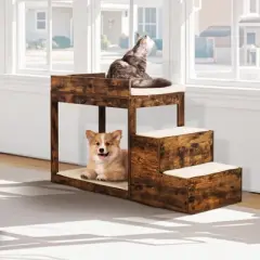 VEVOR Pet Bunk Bed with Stairs, Dog/Cat Window Perch for High Beds and Couches, Medium Multi-Level 3 Step Dog Seat Platform Sleeper (Rustic Brown)