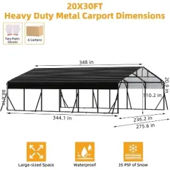 20' x 30' x 8.5' Heavy Duty Metal Carport with Galvanized Steel Roof, Steel Carport Kits Outdoor with Metal Roof, Galvanized Car Shelter