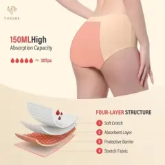 VOXSHE Period Incontinence Underwear for Women Washable Leak Proof Underwear for Women 150ml High Absorbent