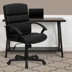 Emma and Oliver Mid-Back Black LeatherSoft Swivel Task Arm Office Chair with Accent Back