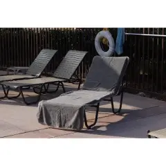 BC BARE COTTON Luxury Hotel & Spa Monogrammed Pool Chaise Lounge Cover, Standard Size 90" X 29" - Gray - Black Script