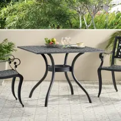 Cast Aluminum Outdoor Dining Table,Square Patio Table for Backyard or Deck,Lightweight Metal Dining Table for Garden Entertaining-Coolbibila