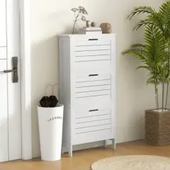 HOMCOM Narrow Shoe Storage Cabinet for Entryway with 3 Flip Drawers, Slim Shoe Rack Organizer with Louvered Doors for 6 Pairs of Shoes, White