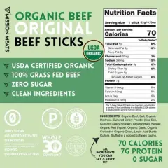 Mission Meats 100% Certified Organic Beef Sticks &ndash; Pasture-Raised, Zero Sugar, Non-GMO, Healthy Individually Wrapped Meat Sticks Snack, 0.75oz (12ct)