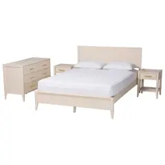 Baxton Studio Primrose Mid-Century Ivory Fluted Wood 4-Piece Bedroom Set