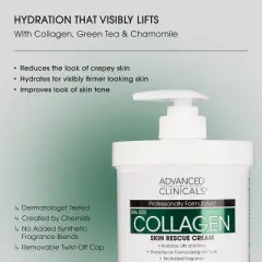 Advanced Clinicals Collagen Body Cream + Green Coffee Bean Oil Body Lotion. Tightening and Firming Set, Two - 16 Oz