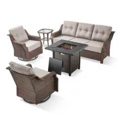 Gymojoy Outdoor Sofa Swivel Chairs with Fire Pit Table Patio Funiture Set
