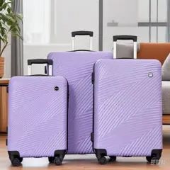 SEVOBAL Luggage 3 Piece PC, ABS Set with Spinner Wheels, Travel Hooks Durable Hardshell Metallic Textured for Travel, Purple, 20.28"*12.2"*30.12"