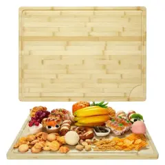 Extra Large Bamboo Cutting Board 24x18, Organic Carving Board with Juice Groove & Handles, Durable Chopping Board for Meat, Vegetables Easy to Clean