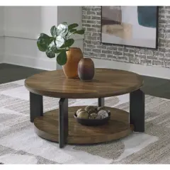 Signature Design by Ashley Kraeburn Two-Tone Round Coffee Table with Casters, Brown