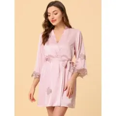 cheibear Womens Satin Pajama Silk Nightgown Lounge Nightdress with Robe Sets