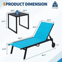 Adjustable Backrest Poolside Loungers Set of 3, Outdoor Lounge Chairs With Wheels and Soft Padded, Patio Chaise Lounge Chairs With Side Table