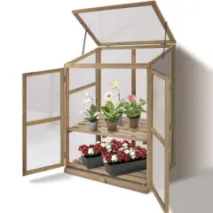 Costway Garden Portable Wooden GreenHouse Cold Frame Raised Plants Shelves Protection