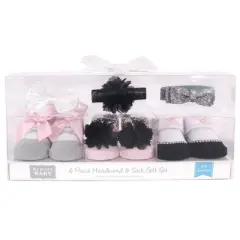 Hudson Baby Infant Girl Headband and Socks Giftset 6pc, Silver Ballet, One Size